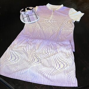 Izod Golf CoolFX Lavender and White Zip-Up Top and Matching Skirt and Visor